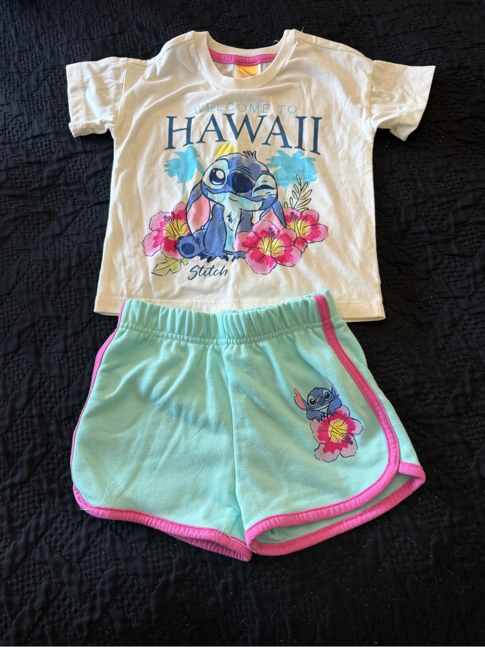 Disney Stitch Kids Shirt & Short Set - White Top & Mint Shorts